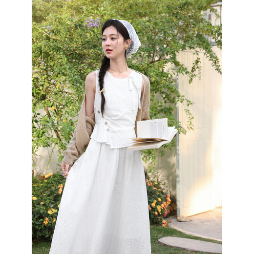 鹿向南「春序织梦」假两件米白色连衣裙女春高级好看无袖长款裙子 商品图3