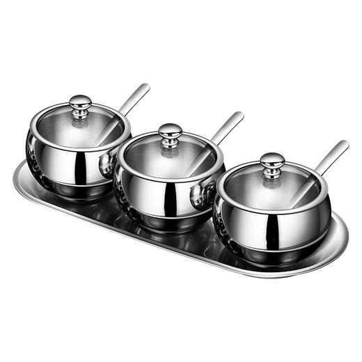 【跨境出口德国304不锈钢调味罐】密封防潮调料罐组合套装加厚厨房带勺佐料盒 商品图5