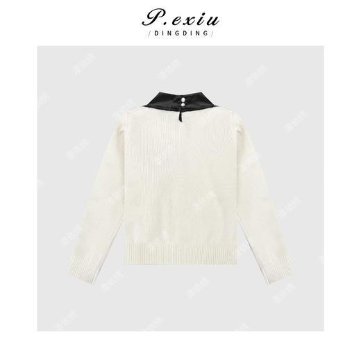 04-2潘依绣丁丁宠粉法式优雅撞色丝绒领针织上衣Q2954 商品图1