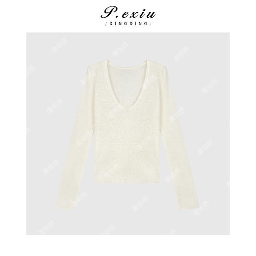 04-2潘依绣丁丁宠粉韩系简约慵懒风U领针织上衣Q8891 商品图0
