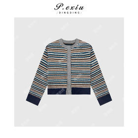 04-2潘依绣丁丁宠粉法式风条纹撞色排扣圆领针织 Q45051