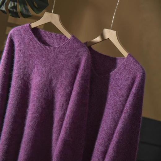 丁摩 山羊绒绵羊毛毛衣275克定染花纱圆领V领无缝针织衫加厚拉绒衫冬 商品图1