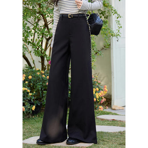 鹿向南「微喇星尘」黑色宽松阔腿休闲裤女春2026直筒垂感高腰长裤 商品图0