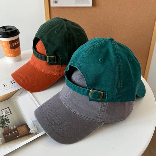纯色均码水洗棒球帽 复古鸭舌帽 男女遮阳网球防晒帽子（尺码可调节 56-59cm） 商品图3