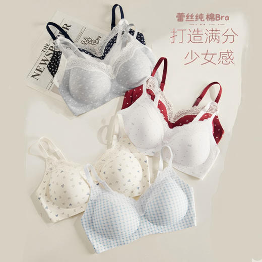 【新年！俏皮少女美学内衣套装】蕾丝纯棉内衣 女小胸聚拢薄款无钢圈 舒适透气甜美碎花无痕 少女文胸套装 商品图3