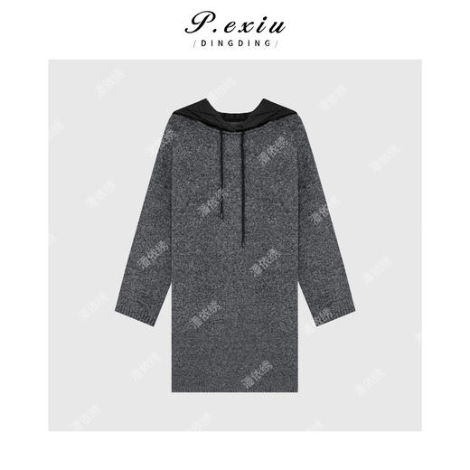 04-2潘依绣丁丁宠粉氛围感拼接棉帽抽绳长款针织套头毛衣Q2159 商品图0