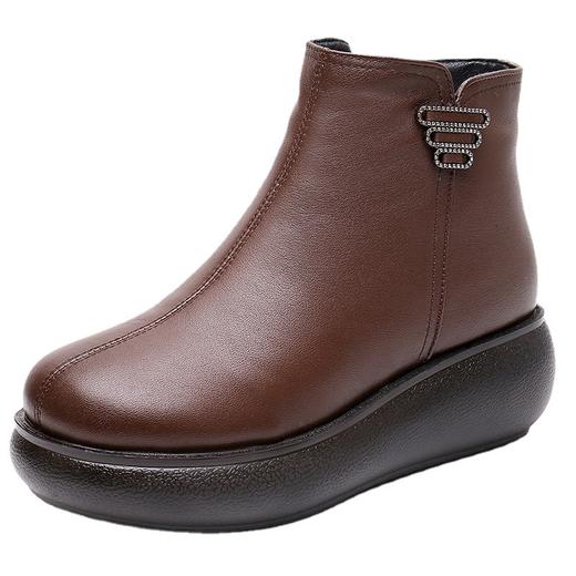 丁摩 冬季新款厚底大码真皮短靴女鞋圆头加绒保暖马丁靴皮鞋女5ZF-R966 商品图4