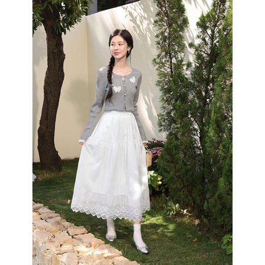 鹿向南「海边来信」法式蕾丝花边半身裙女2026春季小个子白色裙子 商品图3