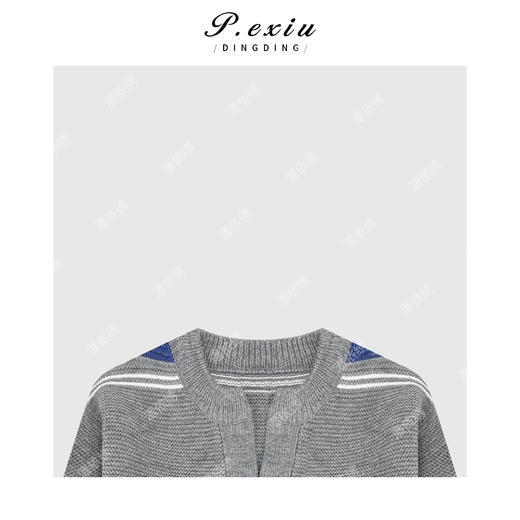 A008潘依绣丁丁宠粉羊毛撞色条纹设计感V领套头长袖针织毛衣 L2570 商品图2