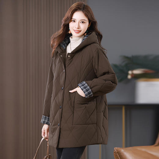丁摩 菱格加厚棉服女中长款新款时尚宽松夹棉保暖棉袄外套5ZF-2819 商品图3