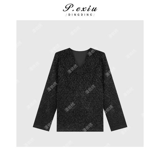 04-2潘依绣丁丁宠粉高级感亮闪闪V领针织上衣Q5318 商品图0