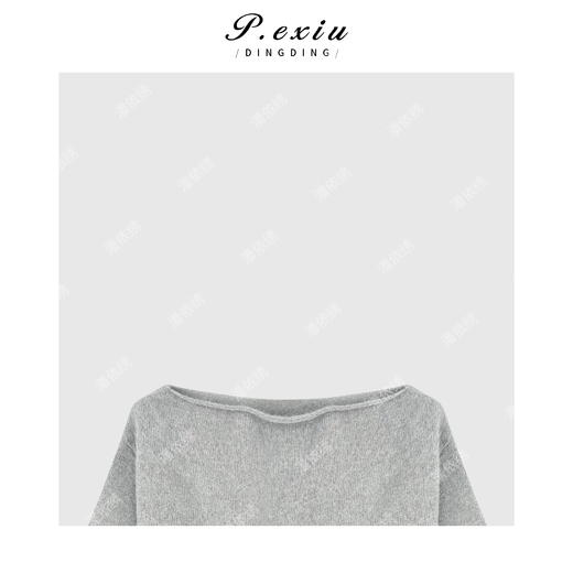 04-2潘依绣丁丁宠粉美式复古一字肩针织衫 Q56052 商品图2