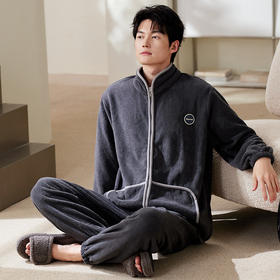 2025冬季新品男士拉链款立领珊瑚绒套装可居家可外穿家居服