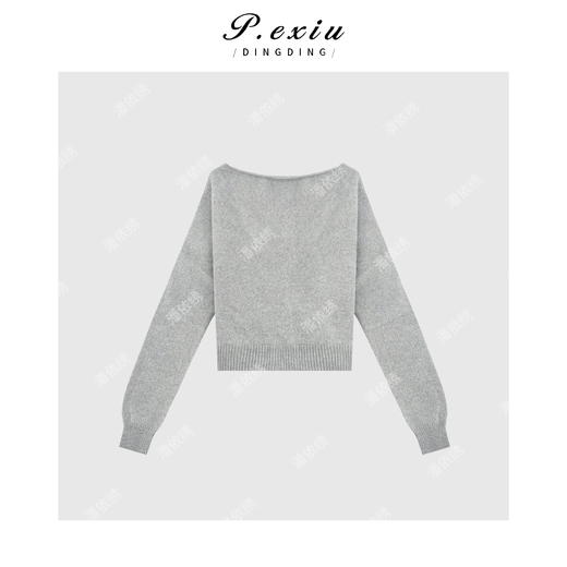 04-2潘依绣丁丁宠粉美式复古一字肩针织衫 Q56052 商品图1