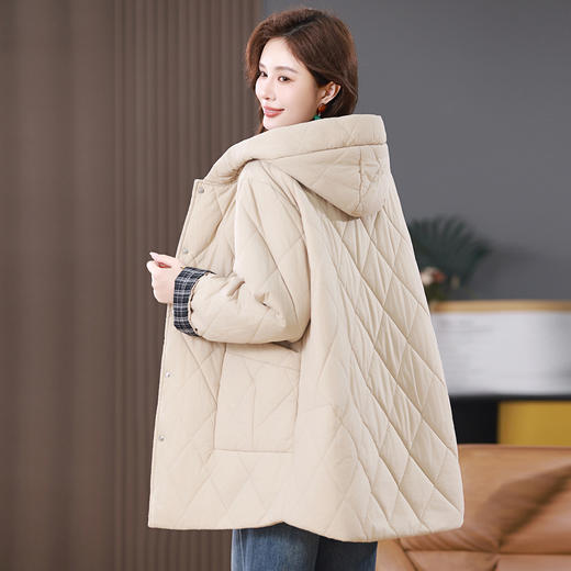 丁摩 菱格加厚棉服女中长款新款时尚宽松夹棉保暖棉袄外套5ZF-2819 商品图2