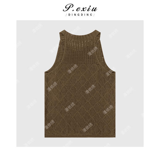 04-3潘依绣丁丁宠粉纯亚麻度假挂脖针织背心Q93001 商品图1