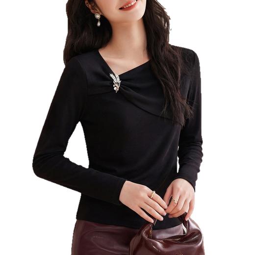 丁摩 春季新款洋气设计感不对称扭结打底衫深灰色修身显瘦长袖5ZF-W23 商品图4