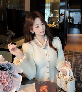 张心子【紗绒暖意】小香风织带裙摆毛衣开衫 U2602037