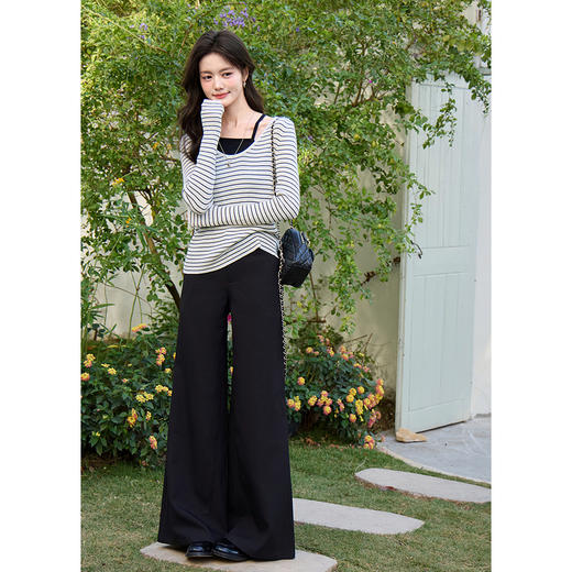 鹿向南「微喇星尘」黑色宽松阔腿休闲裤女春2026直筒垂感高腰长裤 商品图3