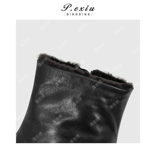 PanYiXiu/潘依绣进口胎羊皮极简百搭中缝线圆头短靴TB25014 商品图2