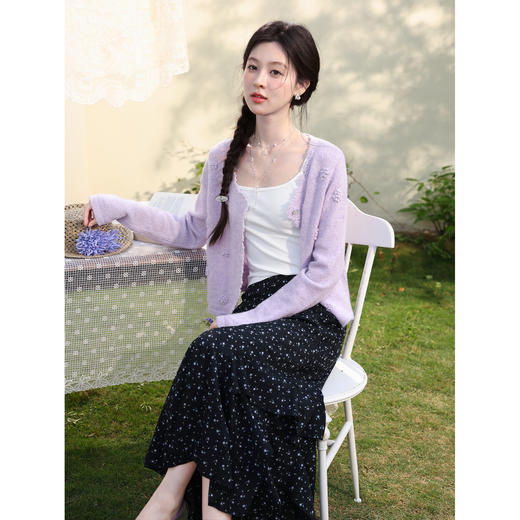 鹿向南「花影星踪」黑色碎花半身裙女春新款小个子高腰巨好看长裙 商品图4