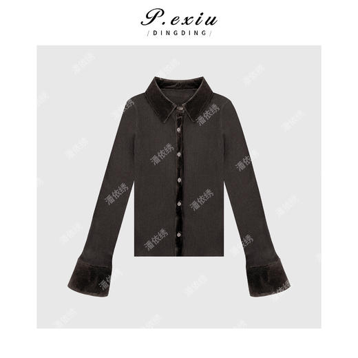 04-3潘依绣丁丁宠粉极简拼接丝绒假两件针织上衣Q4259 商品图0