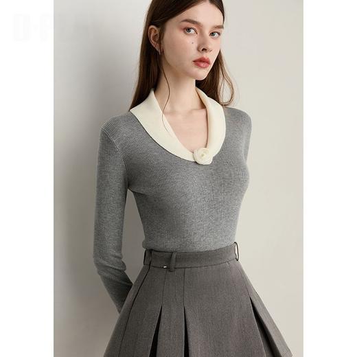 馥迦法式灰色花朵翻领针织衫 ｜ 白玫瑰点缀，诠释法式浪漫，优雅高级！ 商品图4