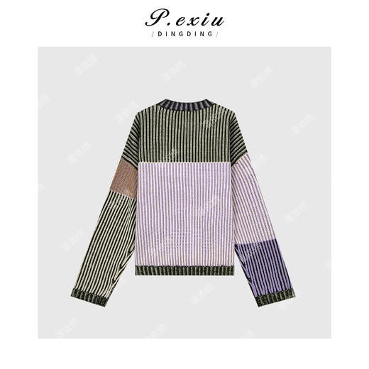 04-2潘依绣丁丁宠粉复古条纹撞色圆领针织毛衣 Q56051 商品图1