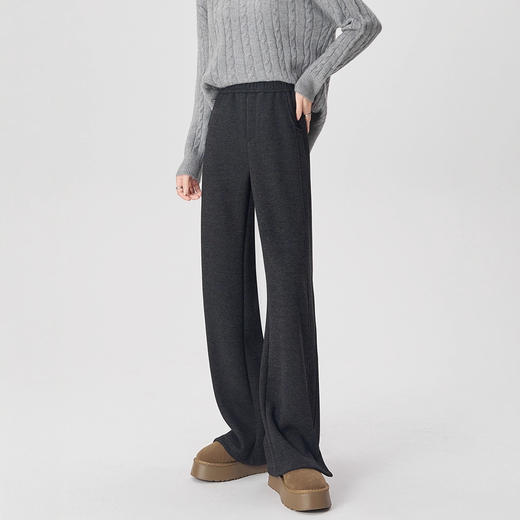 醋酸羊毛阔腿裤 秋冬季2025新款加绒直筒窄版垂感人字纹毛呢裤 商品图2