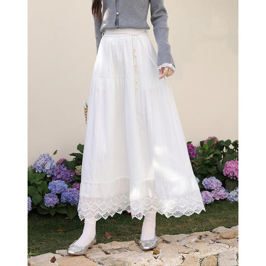 鹿向南「海边来信」法式蕾丝花边半身裙女2026春季小个子白色裙子 商品图0