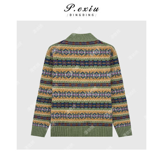 A008潘依绣丁丁宠粉羊毛费尔岛重工撞色提花慵懒V领长袖针织开衫Q99864 商品图1