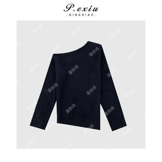 04-6潘依绣丁丁宠粉设计感斜肩不规则下摆针织毛衣 Q56072 商品图1