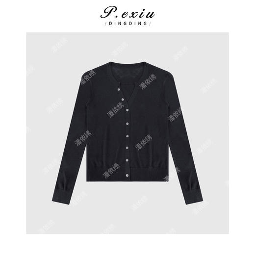 04-1潘依绣丁丁宠粉【黑茶】羊-毛-设计款斜扣V领长袖针织开衫ZZ0822 商品图1