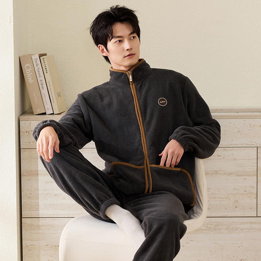2025冬季新品男士拉链款立领珊瑚绒套装可居家可外穿家居服 商品图2
