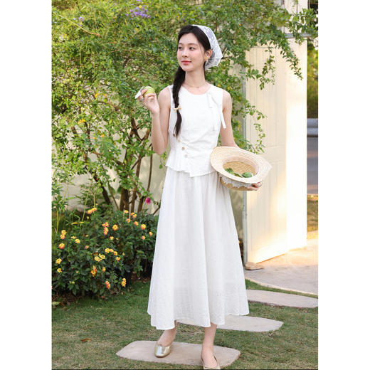 鹿向南「春序织梦」假两件米白色连衣裙女春高级好看无袖长款裙子 商品图2