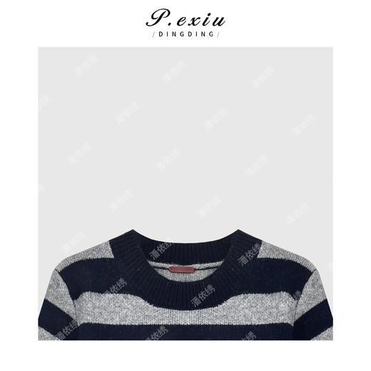 04-2潘依绣丁丁宠粉复古慵懒条纹圆领针织毛衣Q5462 商品图2