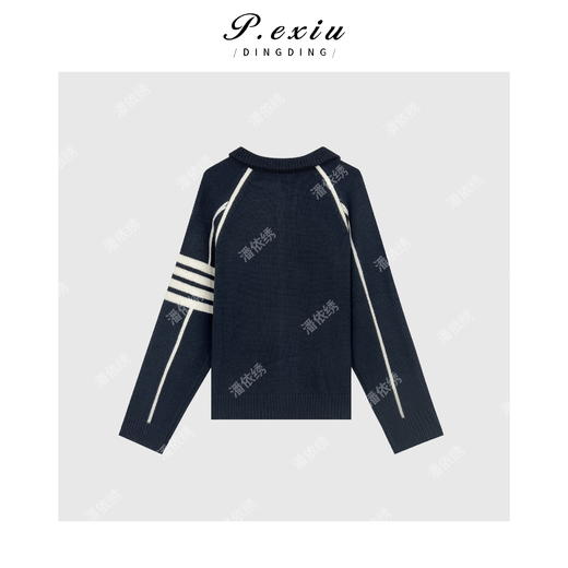 04-2潘依绣丁丁宠粉韩系慵懒撞色立领针织开衫Q2843 商品图1