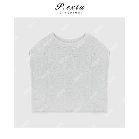 04-6潘依绣丁丁宠粉早春气质无袖短款针织毛衣Q15889