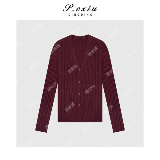 04-2潘依绣丁丁宠粉复古慵懒感V领针织排扣开衫 Q34044 商品图1