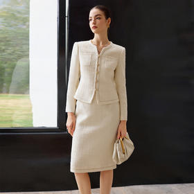 IWY/小香风米白色西装套裙女秋冬气质羊毛通勤职业装时尚工作服CS2592