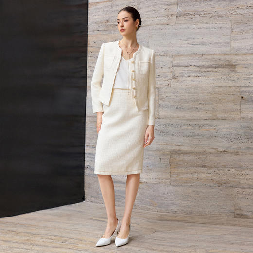 IWY/小香风米白色西装套裙女秋冬气质羊毛通勤职业装时尚工作服CS2592 商品图1