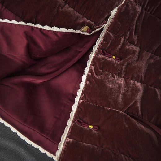 丁摩 花边立领丝绒90白鸭绒羽绒服新中式宽松国风盘扣保暖外套冬5ZF-52023 商品图2