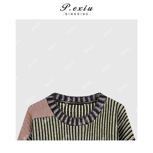 04-2潘依绣丁丁宠粉复古条纹撞色圆领针织毛衣 Q56051 商品图2