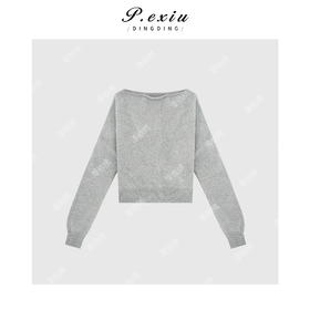 04-2潘依绣丁丁宠粉美式复古一字肩针织衫 Q56052