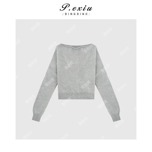 04-2潘依绣丁丁宠粉美式复古一字肩针织衫 Q56052 商品图0