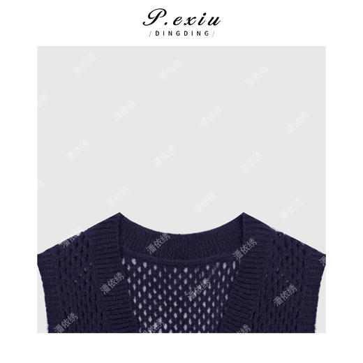 A008潘依绣丁丁宠粉马海毛-羊毛时髦镂空勾花V领针织背心 Q22585 商品图2