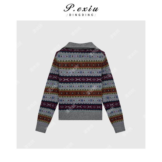 04-2潘依绣丁丁宠粉菲儿岛半拉链条纹针织毛衣 Q56070 商品图1