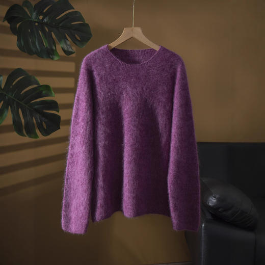 丁摩 山羊绒绵羊毛毛衣275克定染花纱圆领V领无缝针织衫加厚拉绒衫冬 商品图2