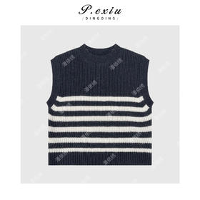 04-2潘依绣丁丁宠粉韩系复古撞色条纹针织背心Q7134