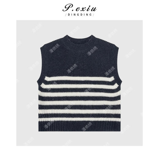 04-2潘依绣丁丁宠粉韩系复古撞色条纹针织背心Q7134 商品图0